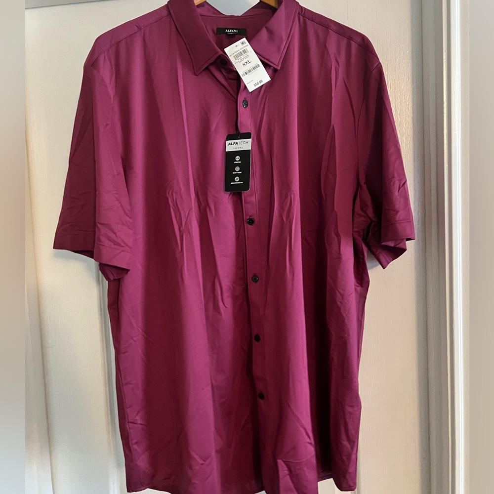 Alfani Men's Burgundy Short Sleeve Shirt size  XXL